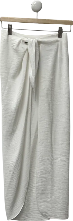 ASOS White Sarong Wrap Midi Skirt With Tortoiseshell Buckle UK 4