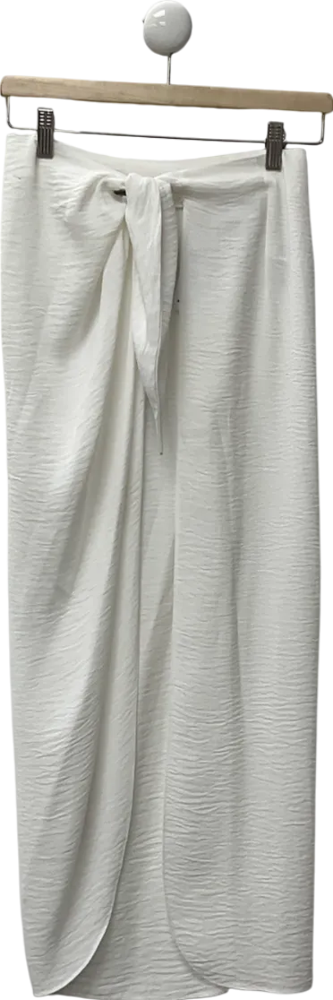 ASOS White Sarong Wrap Midi Skirt With Tortoiseshell Buckle UK 4