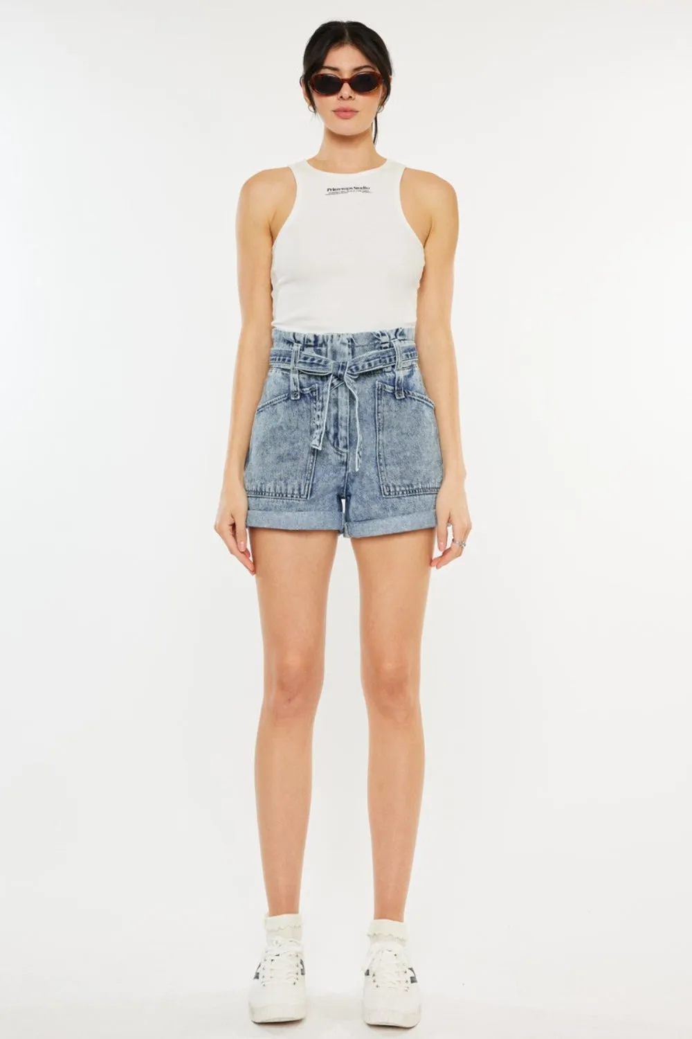Athena Ultra High Rise Paperbag Denim Shorts Kancan