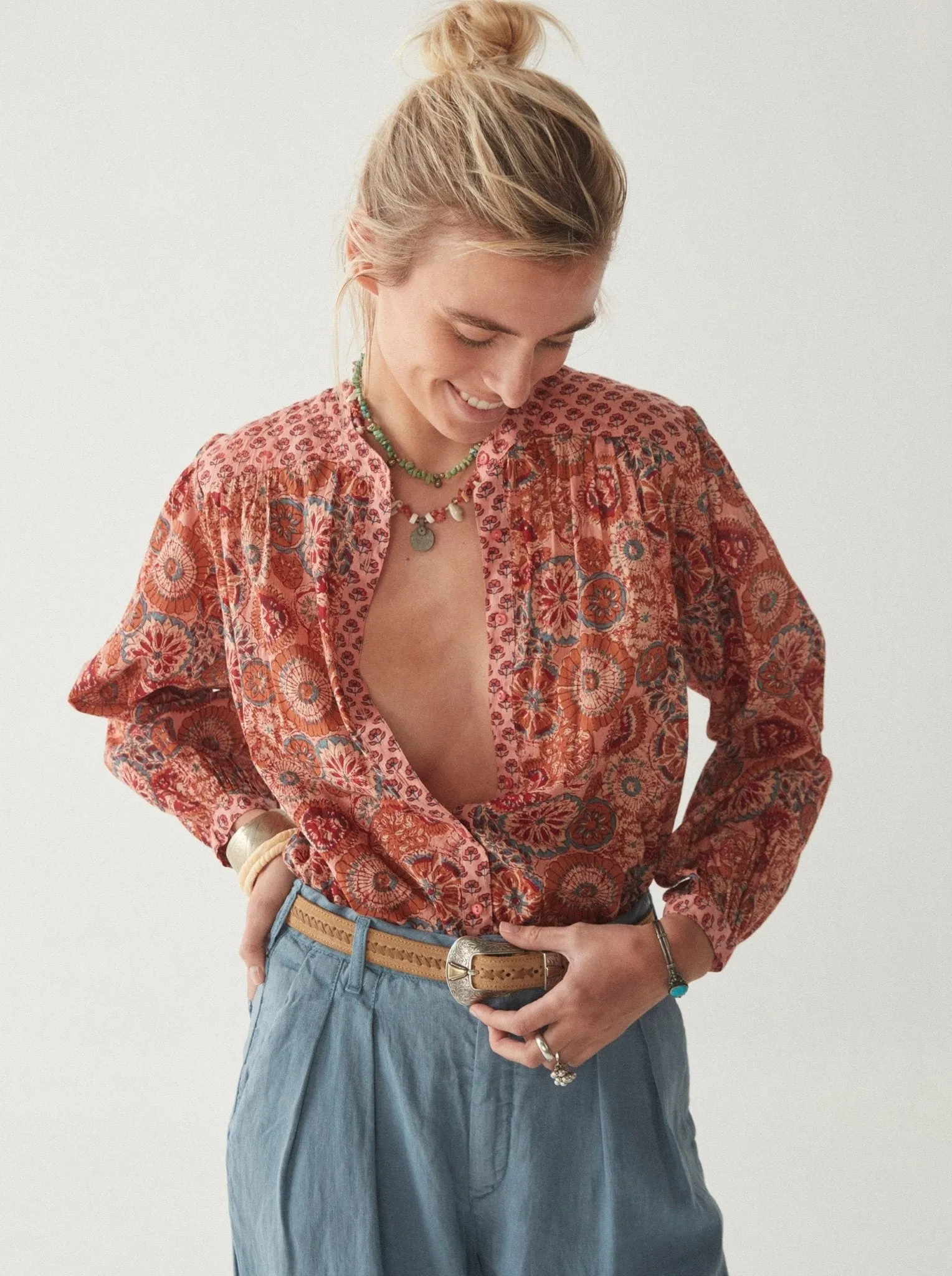 Beatrice Blouse - Rust Flamingo