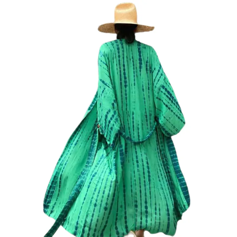 Bohemian Tie Dye Striped Sarong Tunic Dress With Belt