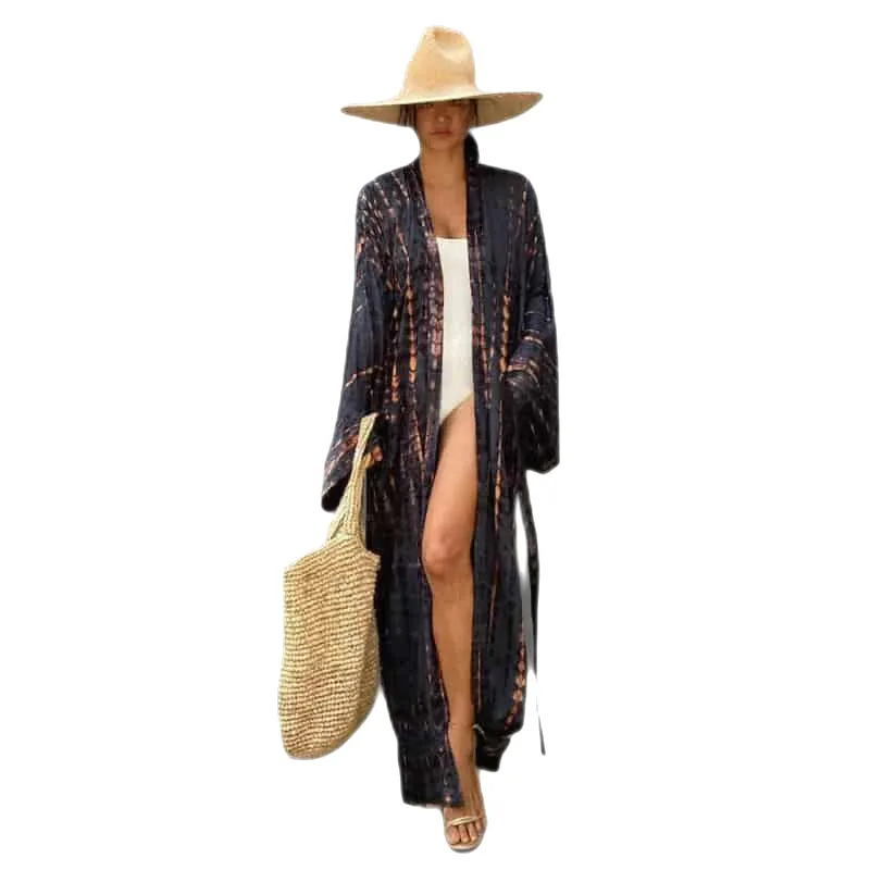Bohemian Tie Dye Striped Sarong Tunic Dress With Belt