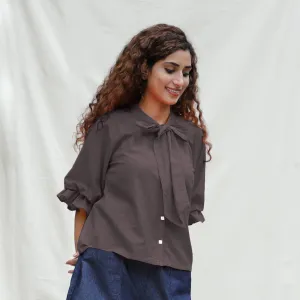 Brown Cotton Flax Button-Down Shirt