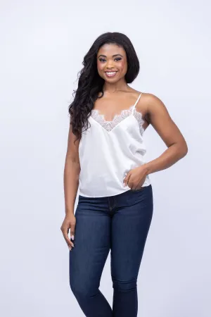 Caballero Collection Gia Lace Trim Tank in Ivory