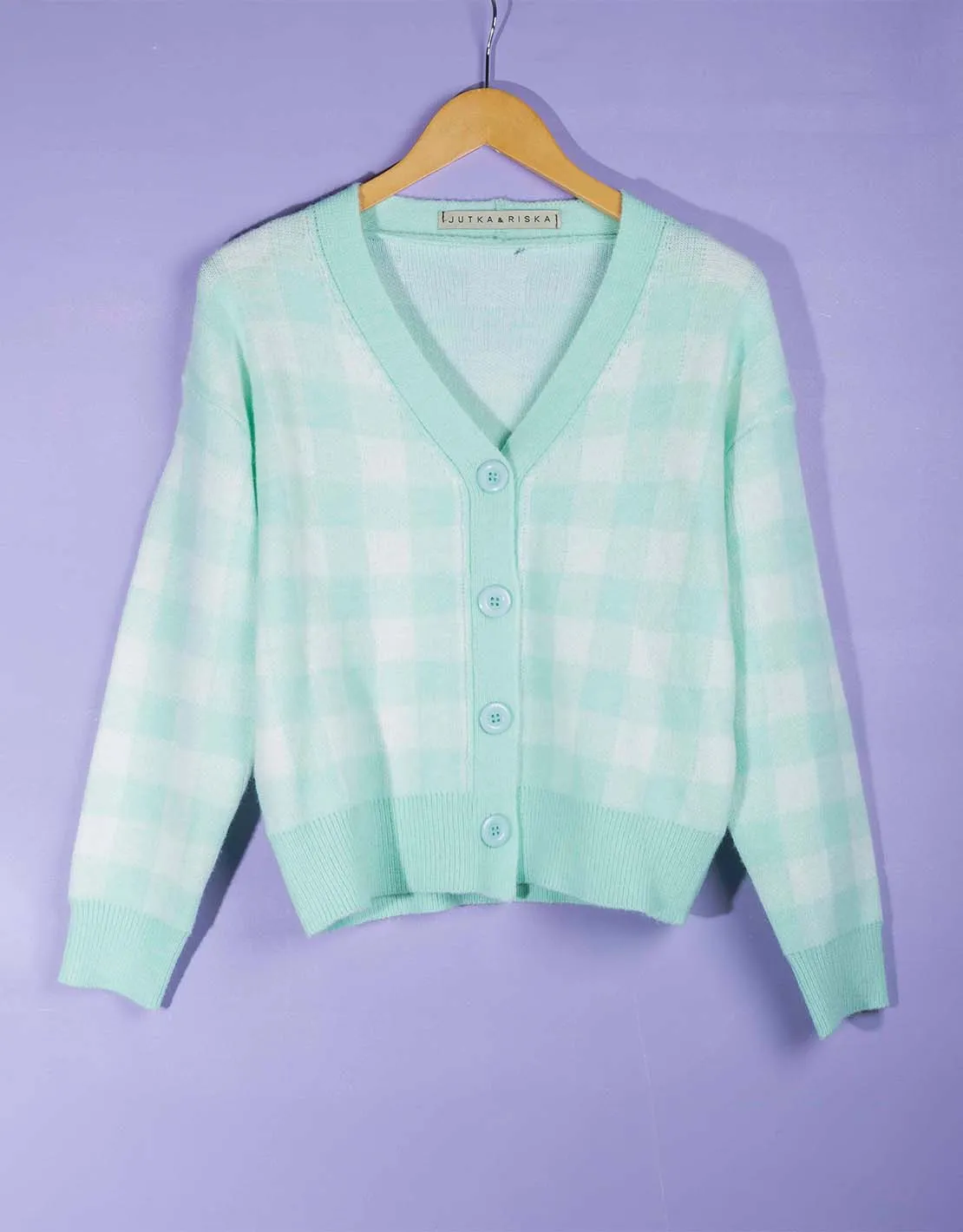 Checkered short cardigan
