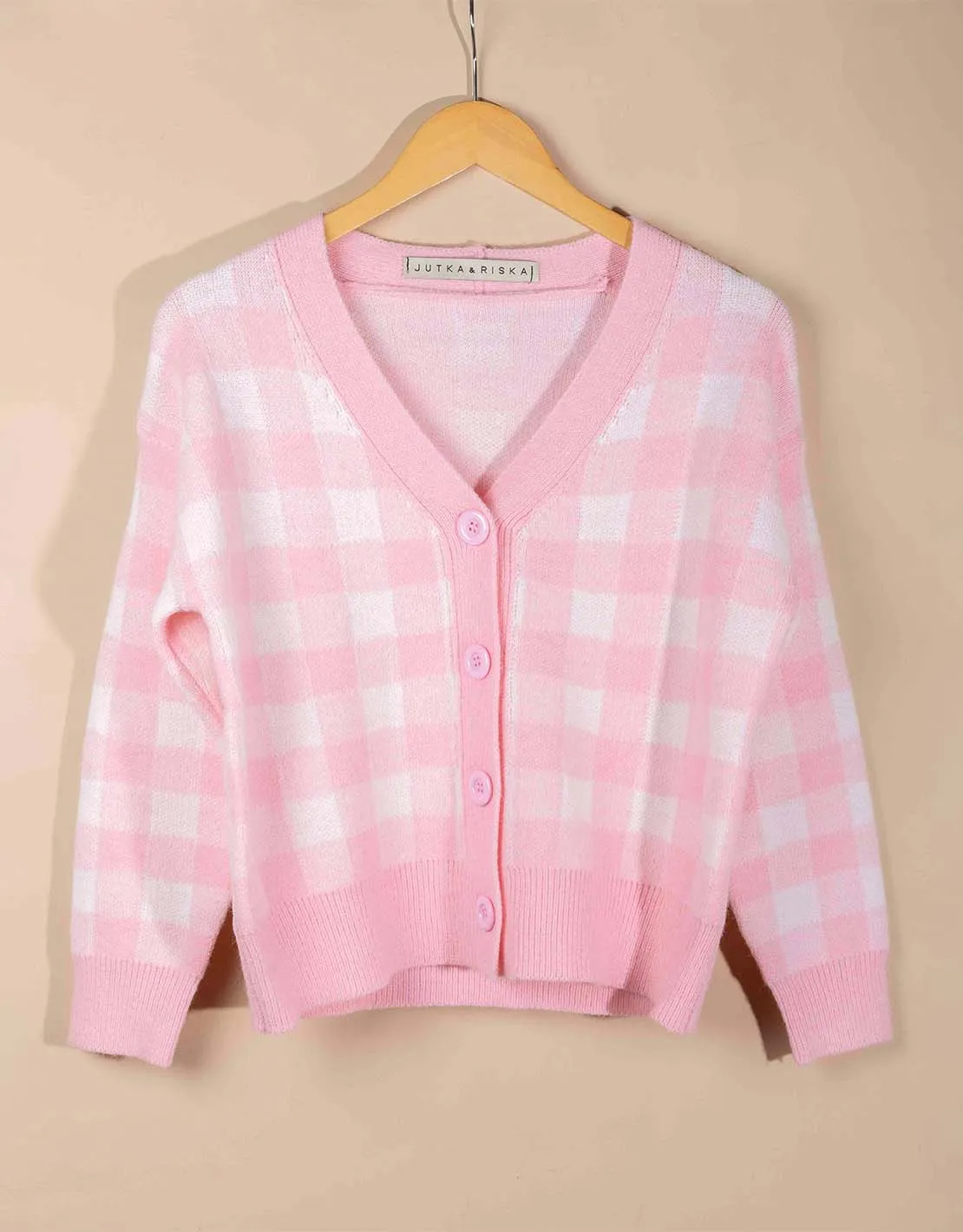 Checkered short cardigan