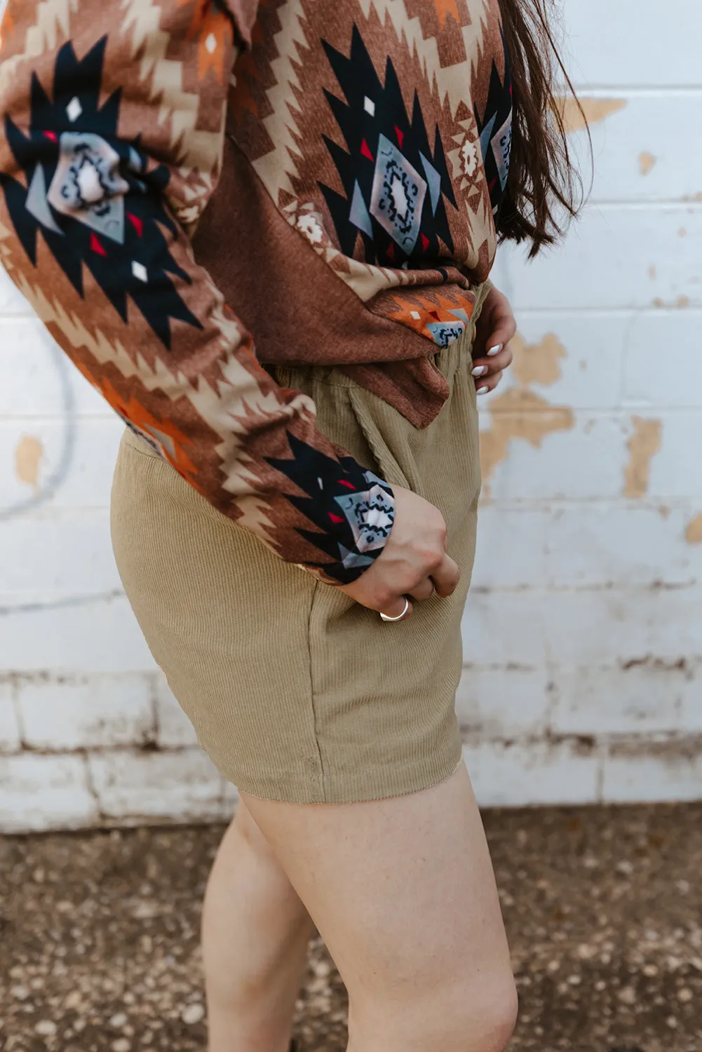 Corduroy Paperbag Waist High Waist Shorts with Pockets