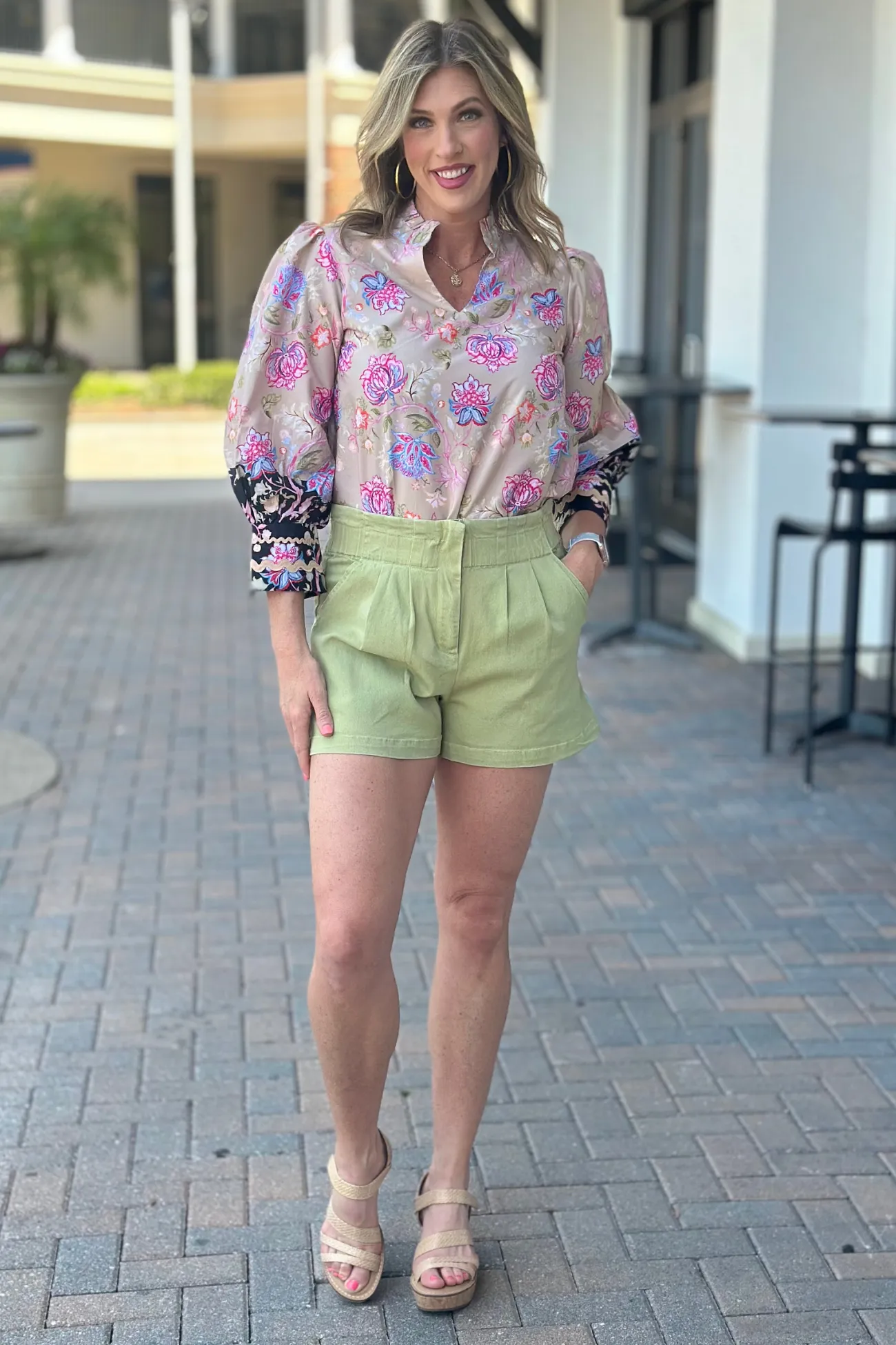 Costa Breeze Paperbag Denim Shorts-Sweet Pea