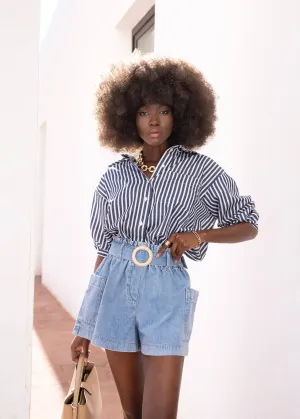 Denim Elastic Waist Shorts