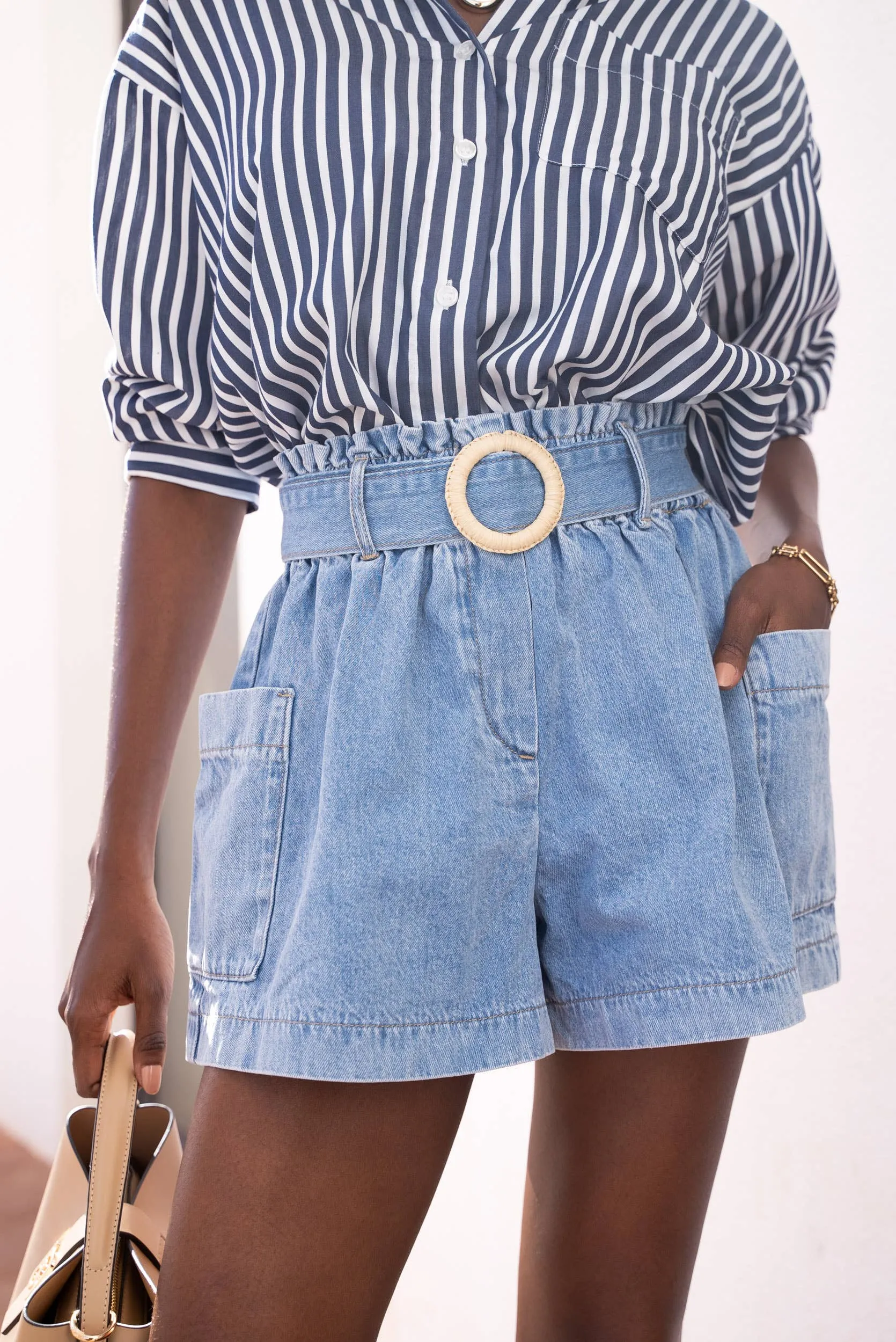 Denim Elastic Waist Shorts