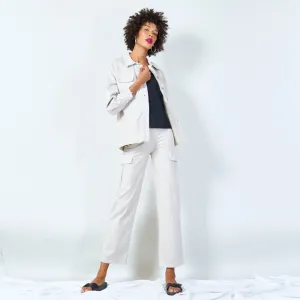 Distressed button-up shirt jacket wholesale