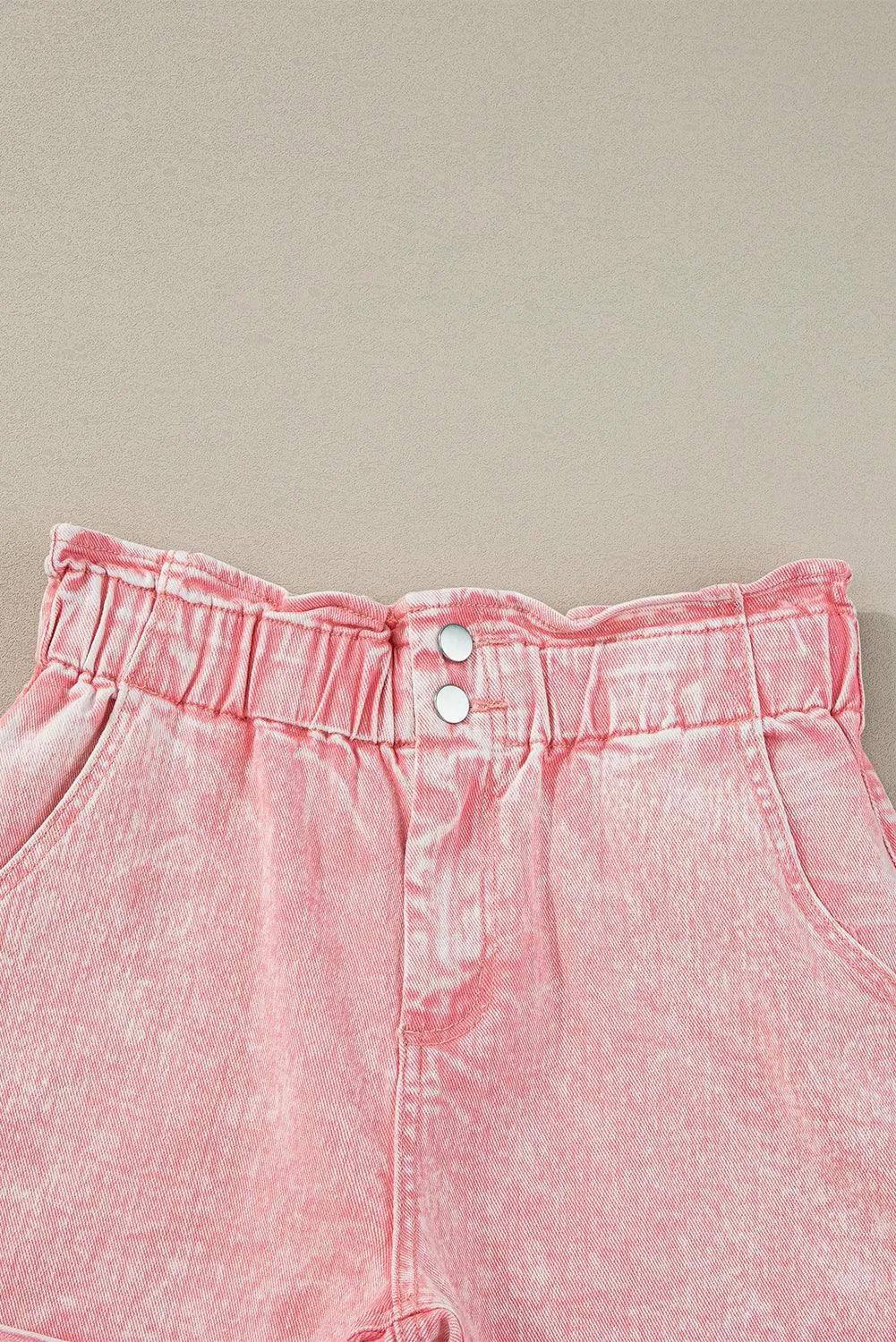 Dusty Pink Vintage Washed Frilled High Waist Denim Shorts
