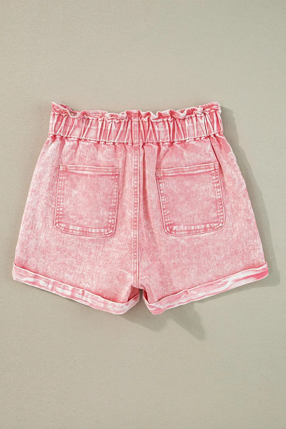 Dusty Pink Vintage Washed Frilled High Waist Denim Shorts