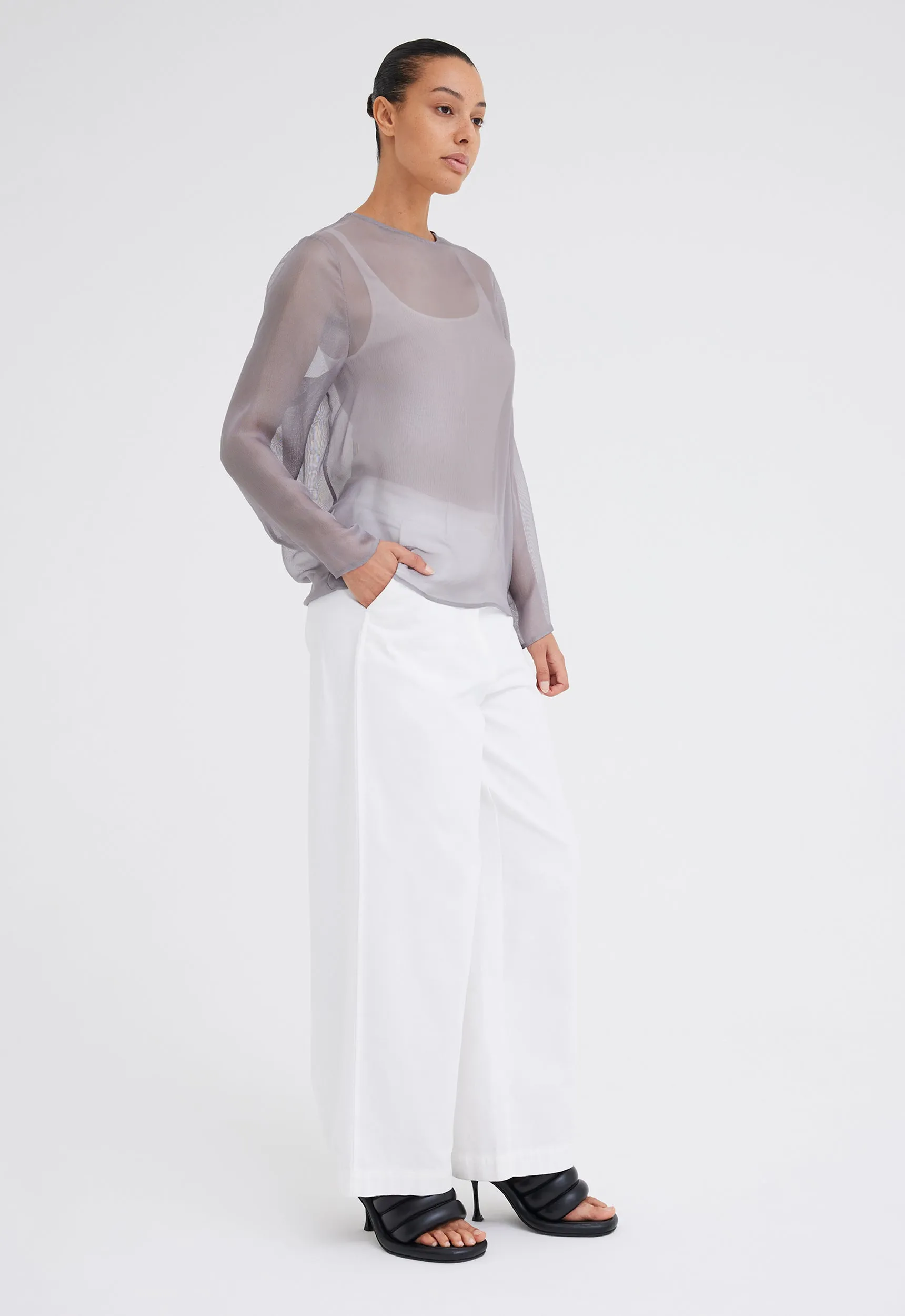 Eidel Silk Mesh Top - Stainless Grey