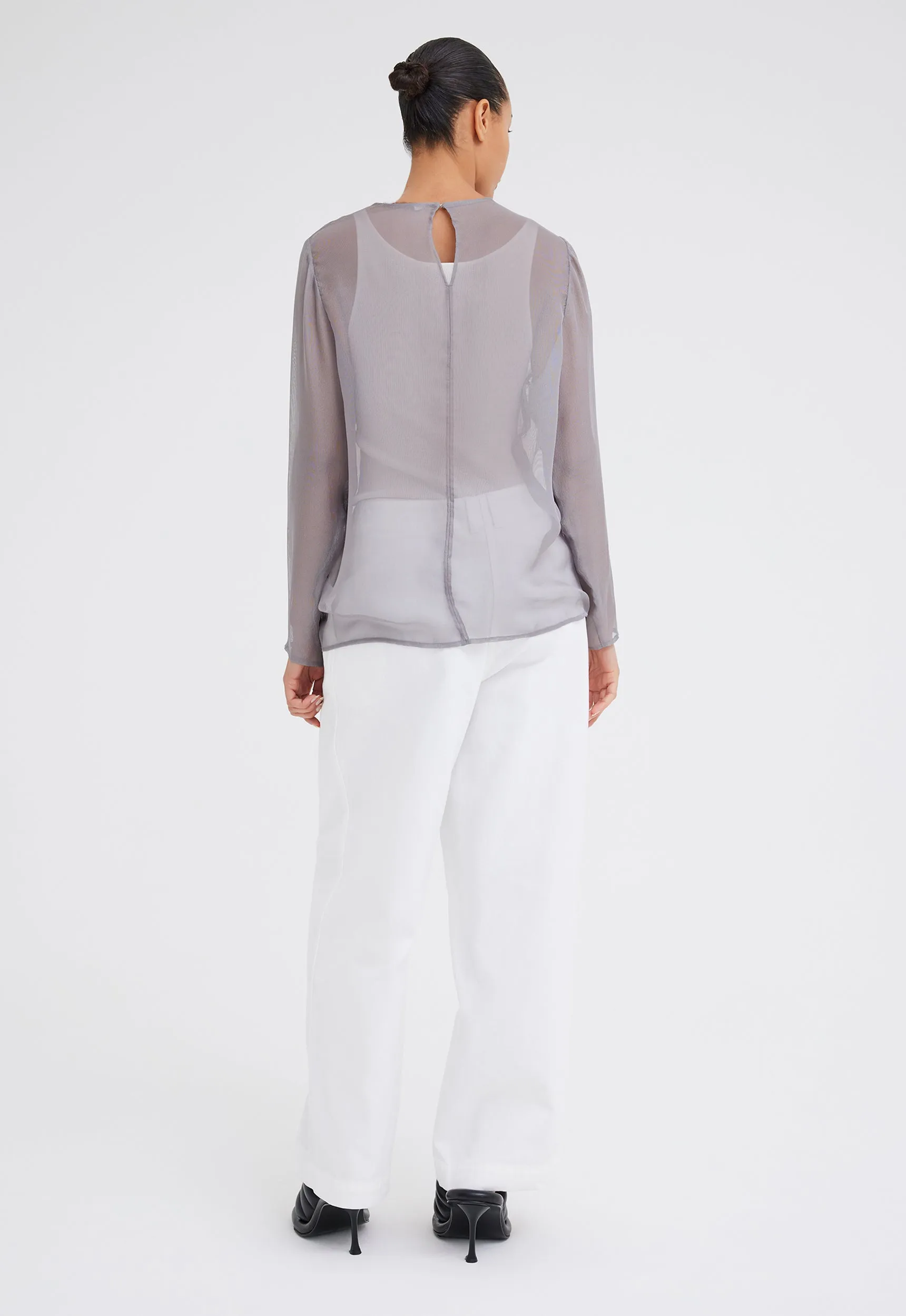 Eidel Silk Mesh Top - Stainless Grey