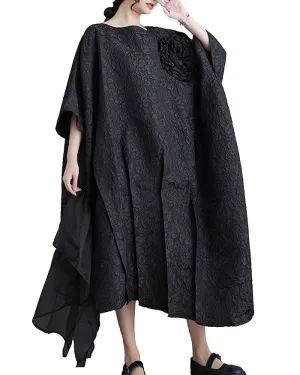 ellazhu Women's Oversized Solid Color Batwing Half Sleeve Flowy Inregular Hem Dress GZ134