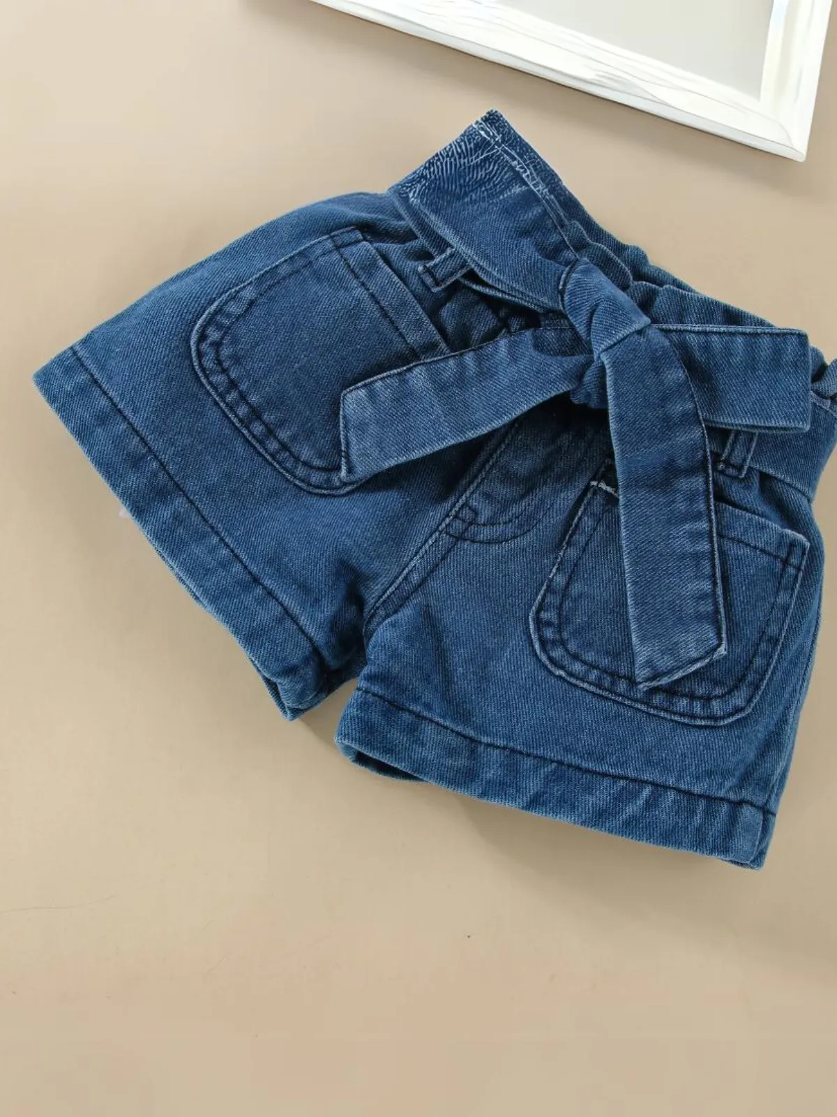 Fresh Flair Lace Top And Denim Paperbag Short Set