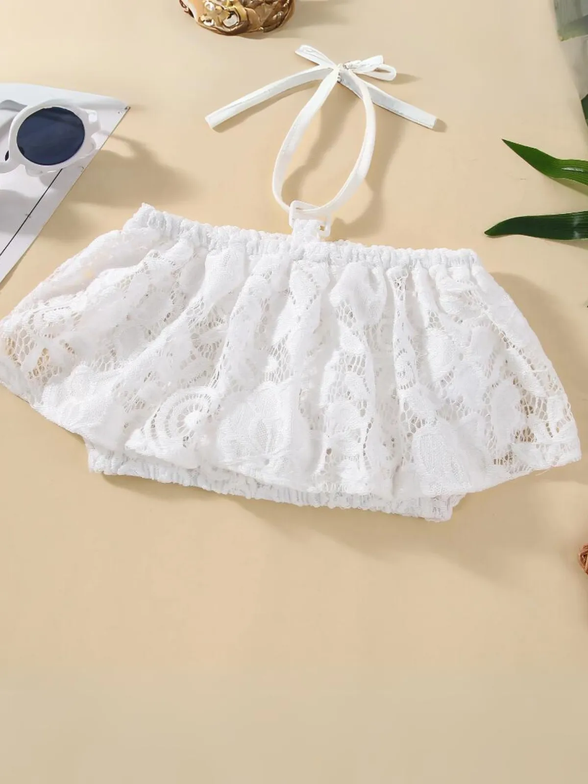 Fresh Flair Lace Top And Denim Paperbag Short Set