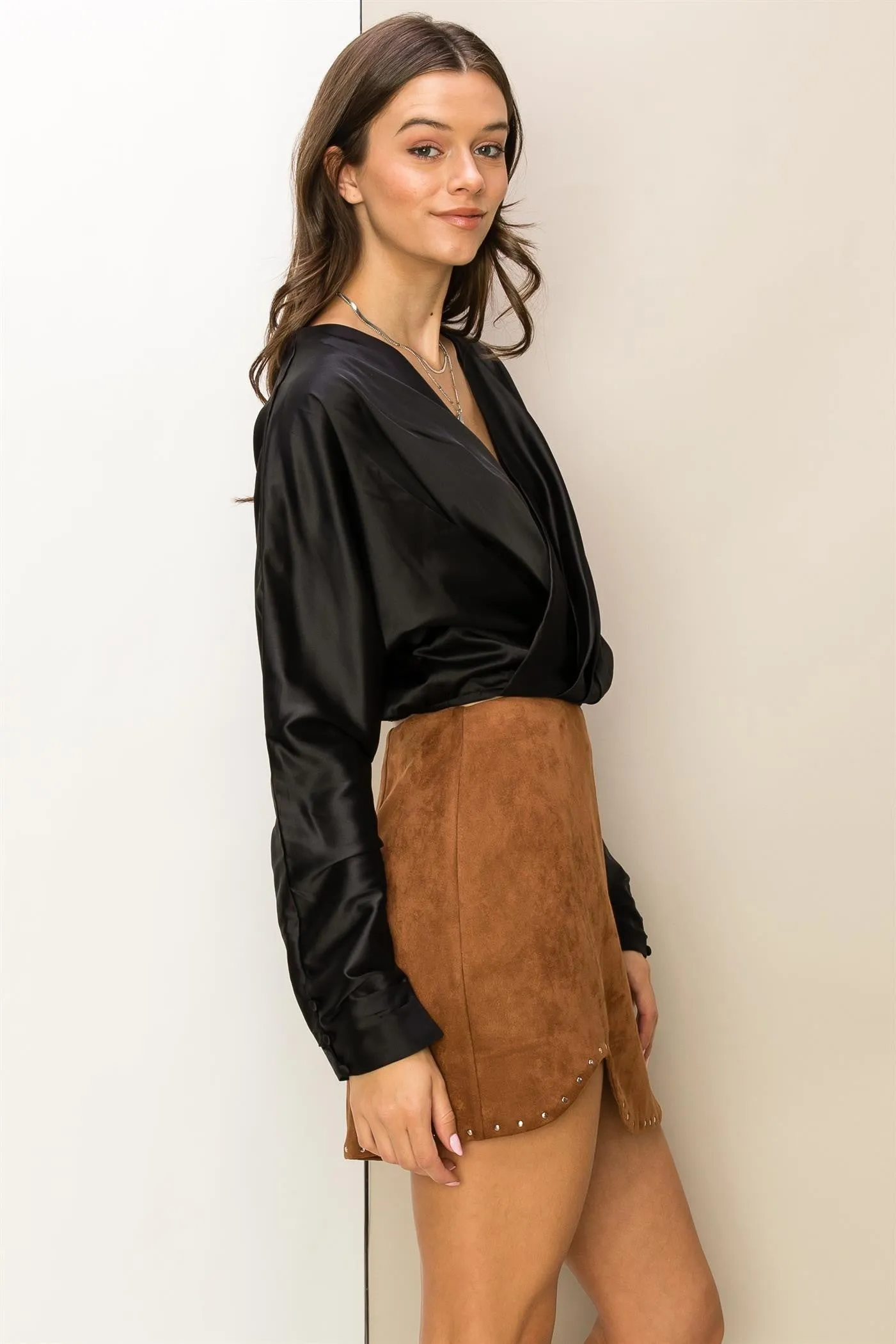 Gazelle Pleated Crossover Crop Top Blouse