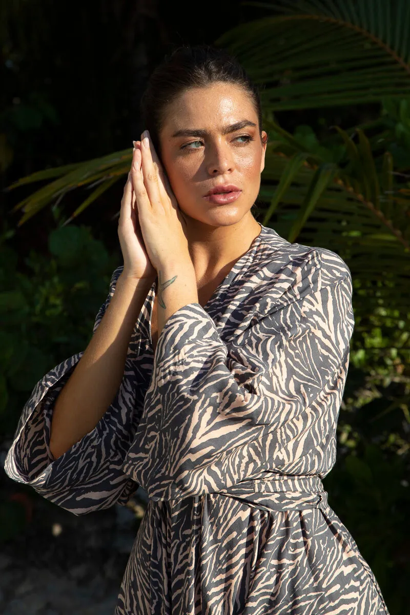 Greta Garbot Kimono Wrap Top in Premium St Martin Grey