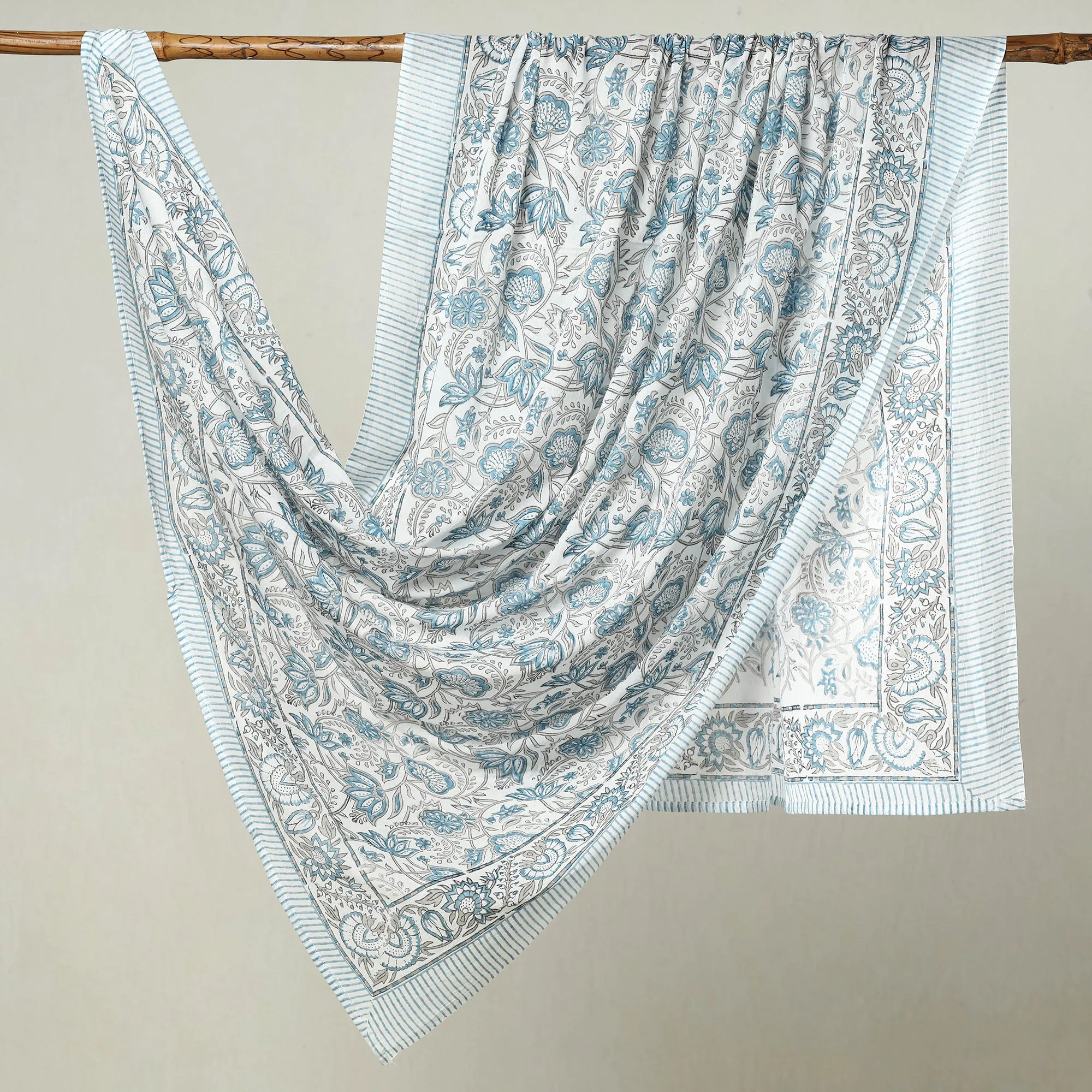 Grey - Sanganeri Block Printed Cotton Dupatta/Wrap Sarong Pareo/Beach Wear 09
