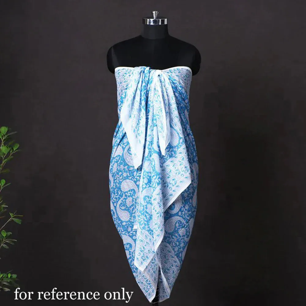 Grey - Sanganeri Block Printed Cotton Dupatta/Wrap Sarong Pareo/Beach Wear 09