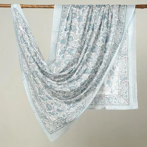 Grey - Sanganeri Block Printed Cotton Dupatta/Wrap Sarong Pareo/Beach Wear 09