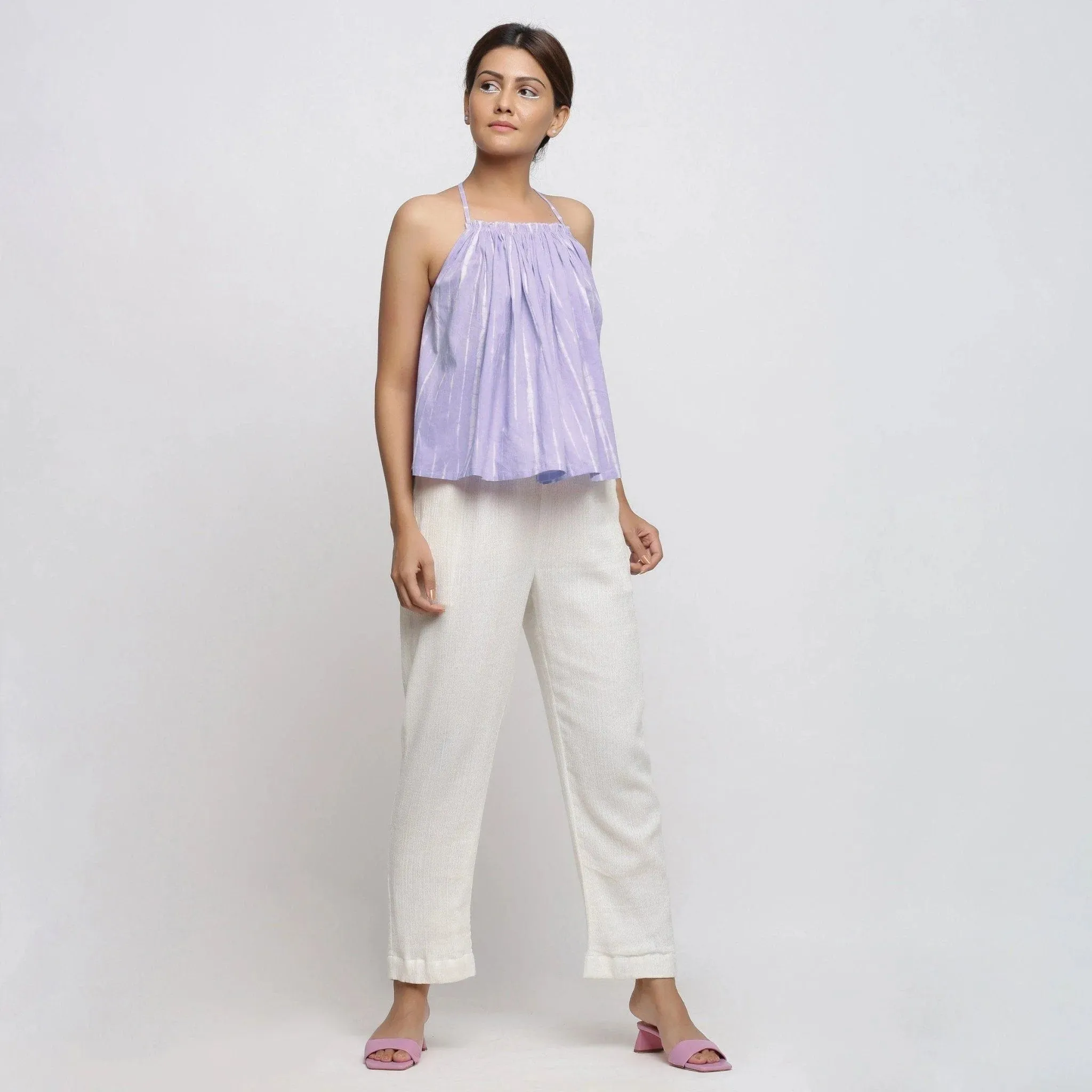 Lavender Cotton Tie-Dye Strappy Camisole Top