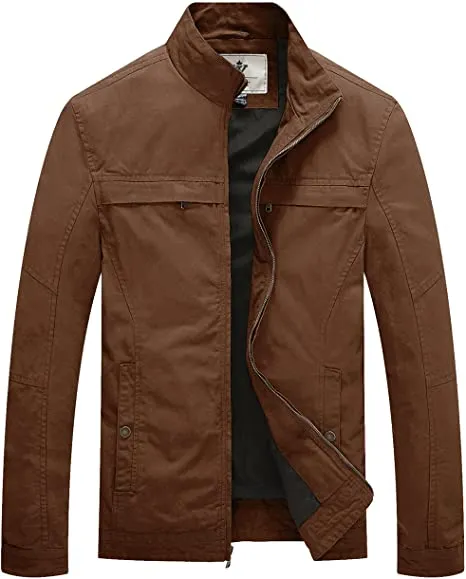 Military Jacket Lightweight Cotton Stand Collar Casual Utility Coat