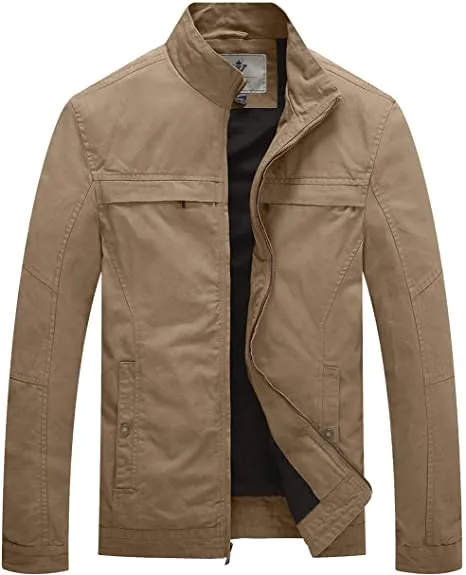 Military Jacket Lightweight Cotton Stand Collar Casual Utility Coat