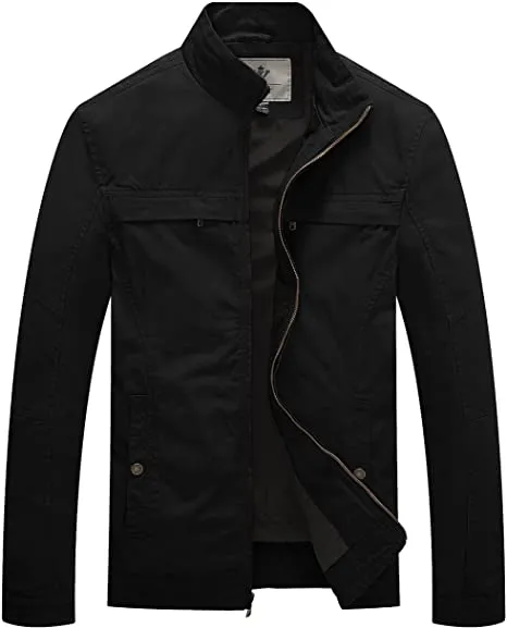 Military Jacket Lightweight Cotton Stand Collar Casual Utility Coat