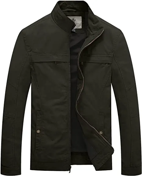 Military Jacket Lightweight Cotton Stand Collar Casual Utility Coat