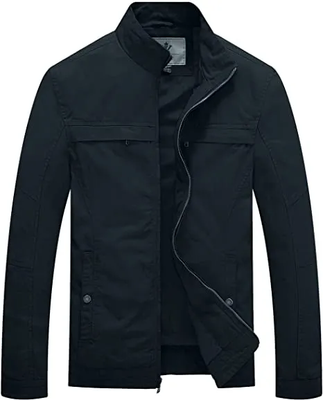 Military Jacket Lightweight Cotton Stand Collar Casual Utility Coat