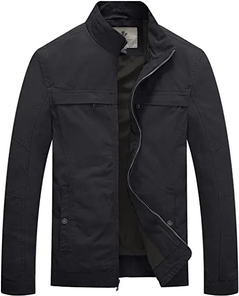 Military Jacket Lightweight Cotton Stand Collar Casual Utility Coat