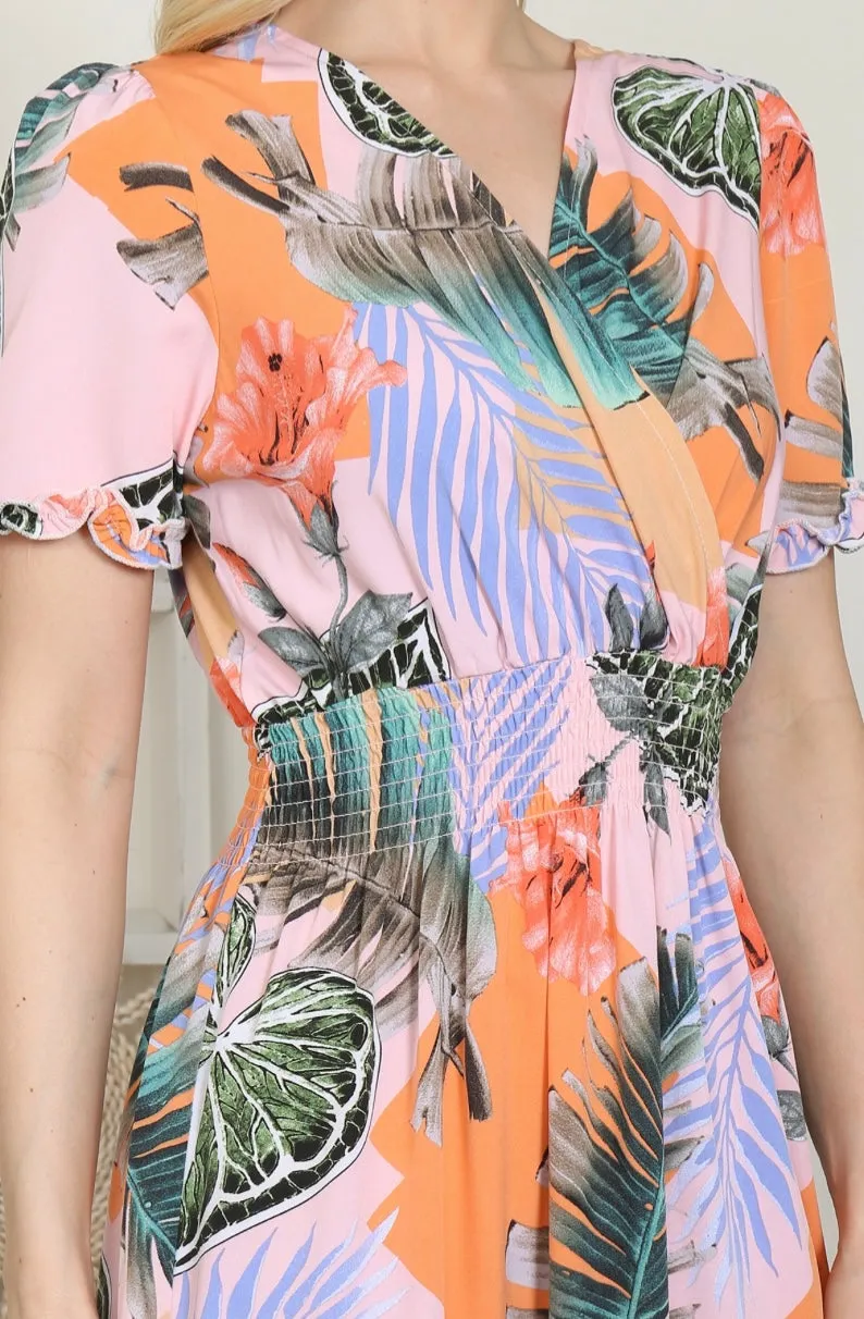 Multi Tropical Tiered Flowing Dress