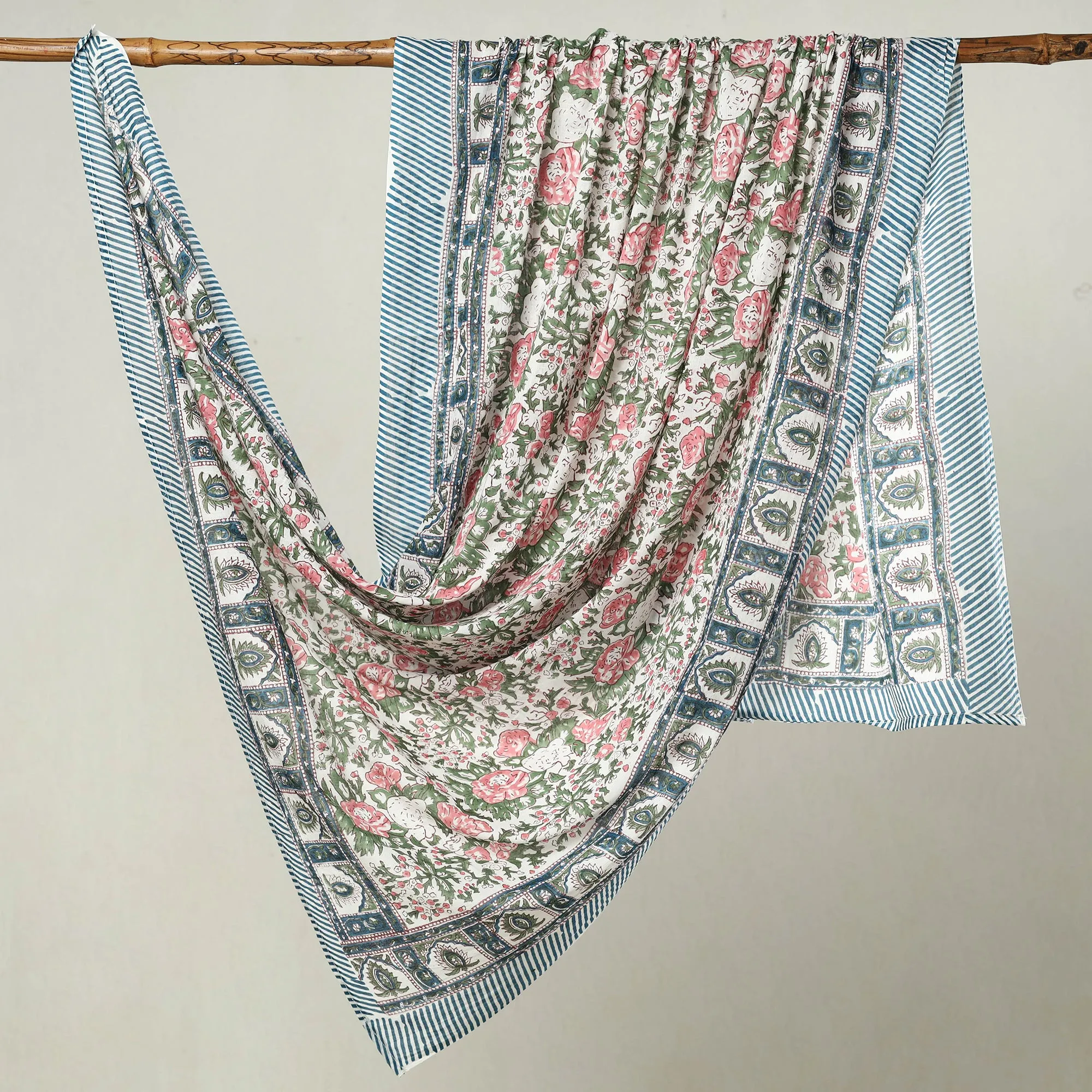 Multicolor - Sanganeri Block Printed Cotton Dupatta/Wrap Sarong Pareo/Beach Wear 03