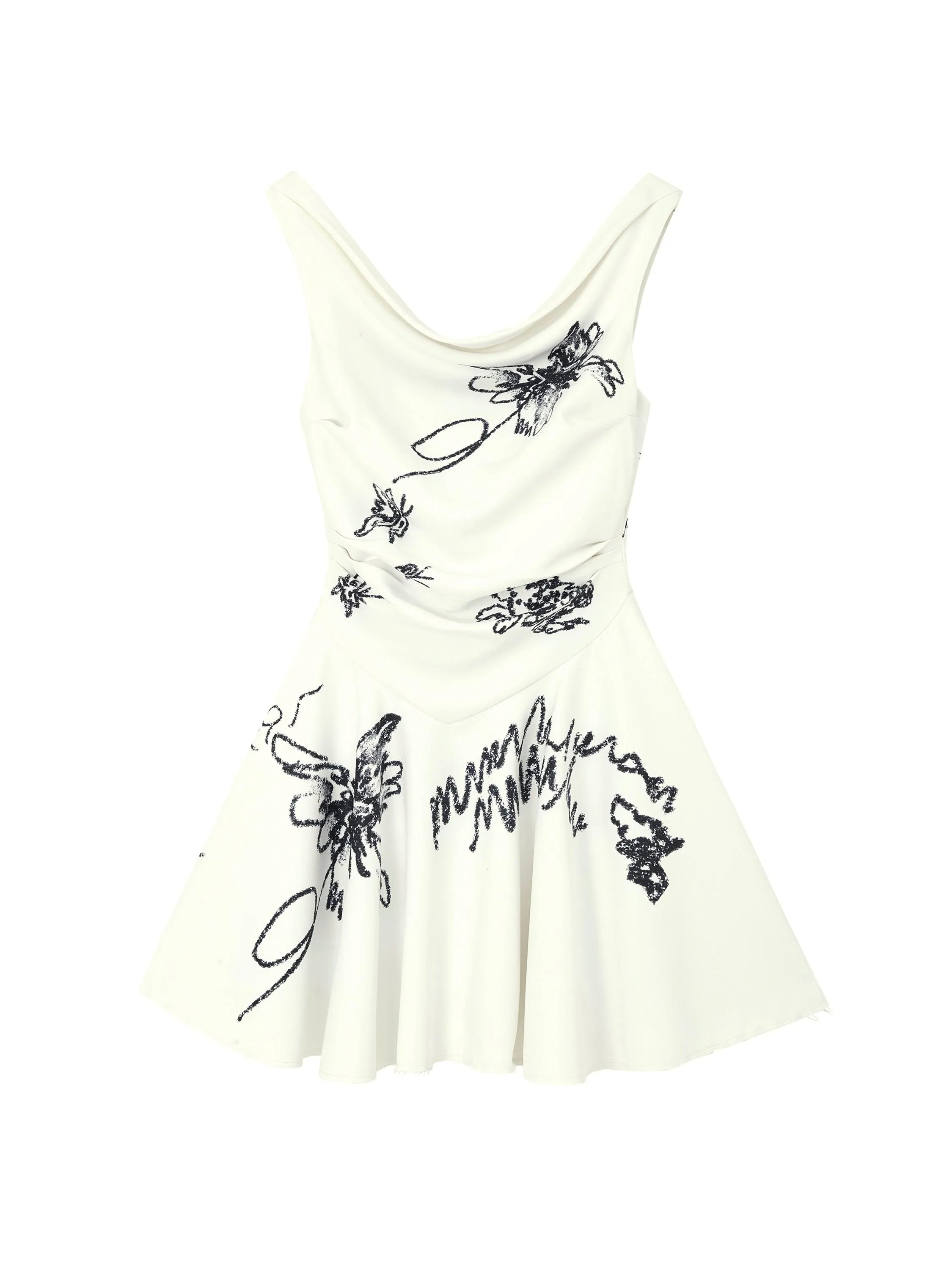 Of Akiva Floral Sketch Fit And Flare Dress - Women'S Sleeveless Cowl Neck Mini Dress With Embroidered Botanical Design