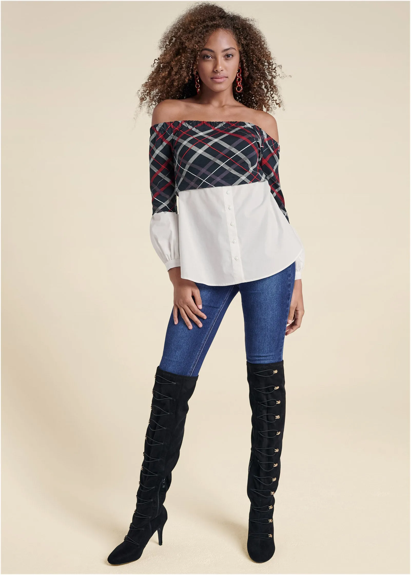 Off-The-Shoulder Blouse - Black Multi