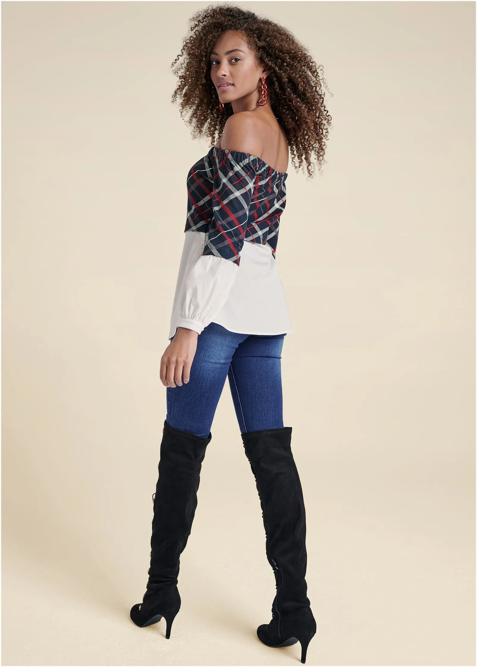 Off-The-Shoulder Blouse - Black Multi