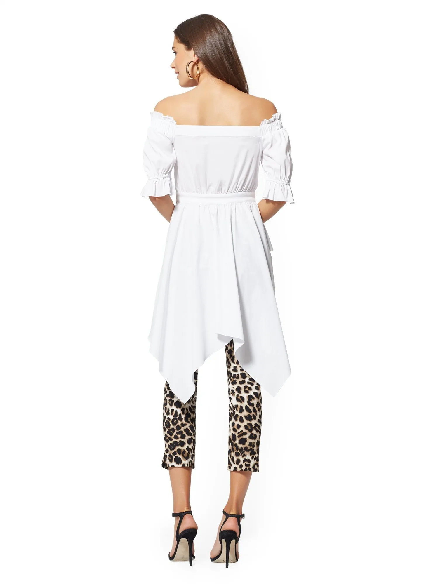 Off-The-Shoulder Hi-Lo Poplin Shirt