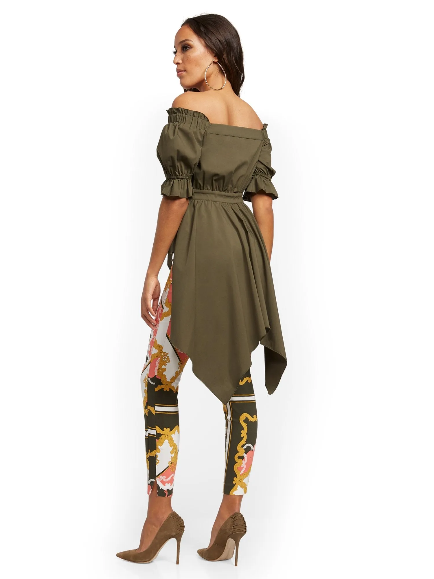 Off-The-Shoulder Hi-Lo Poplin Shirt