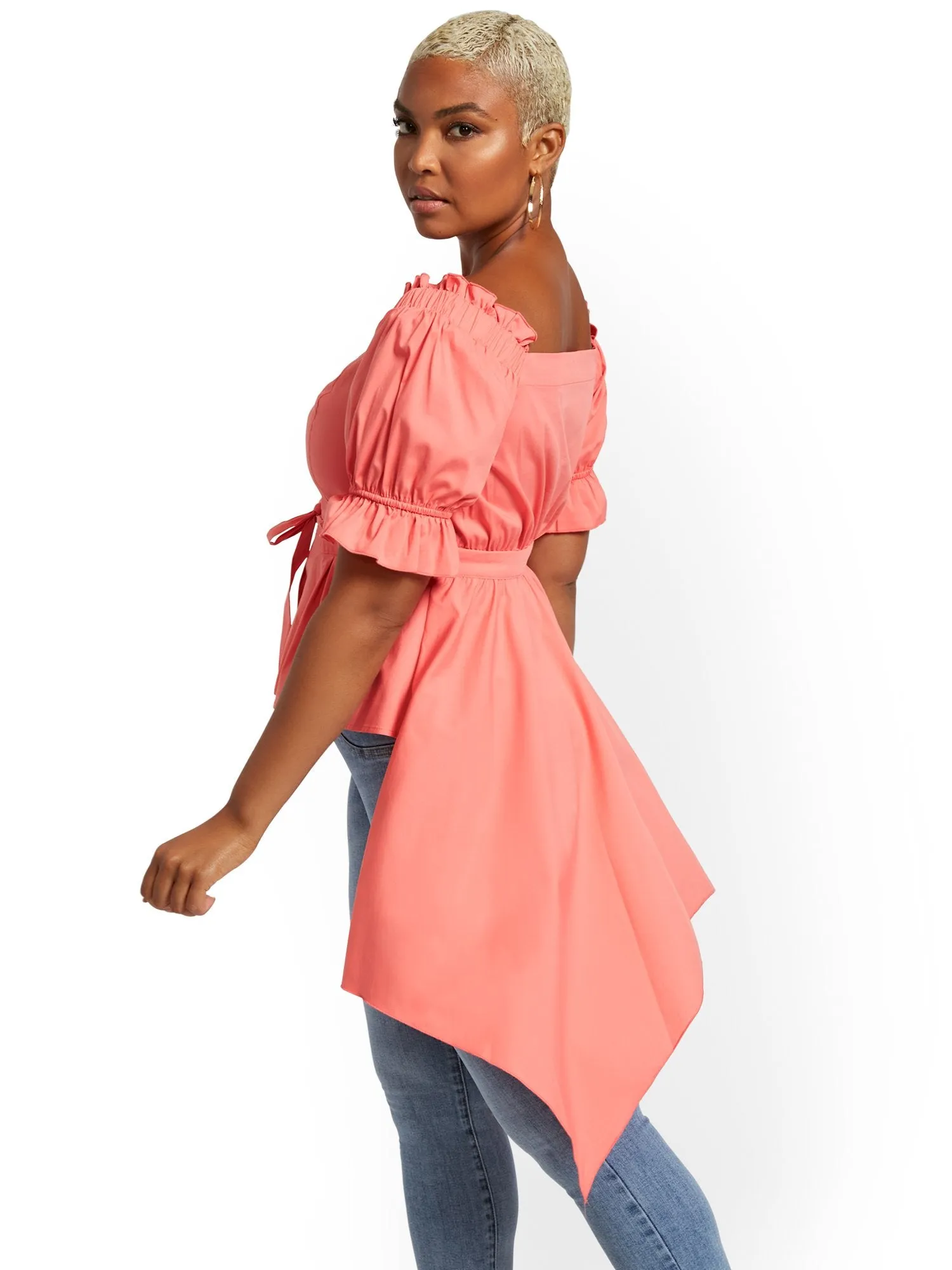 Off-The-Shoulder Hi-Lo Poplin Shirt