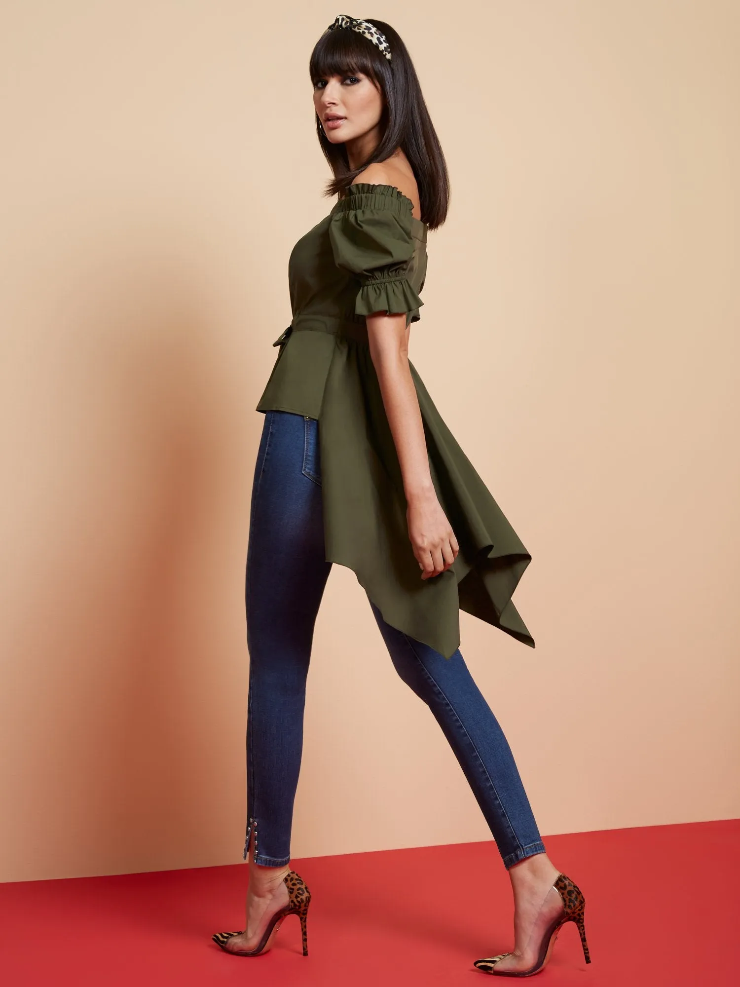 Off-The-Shoulder Hi-Lo Poplin Shirt