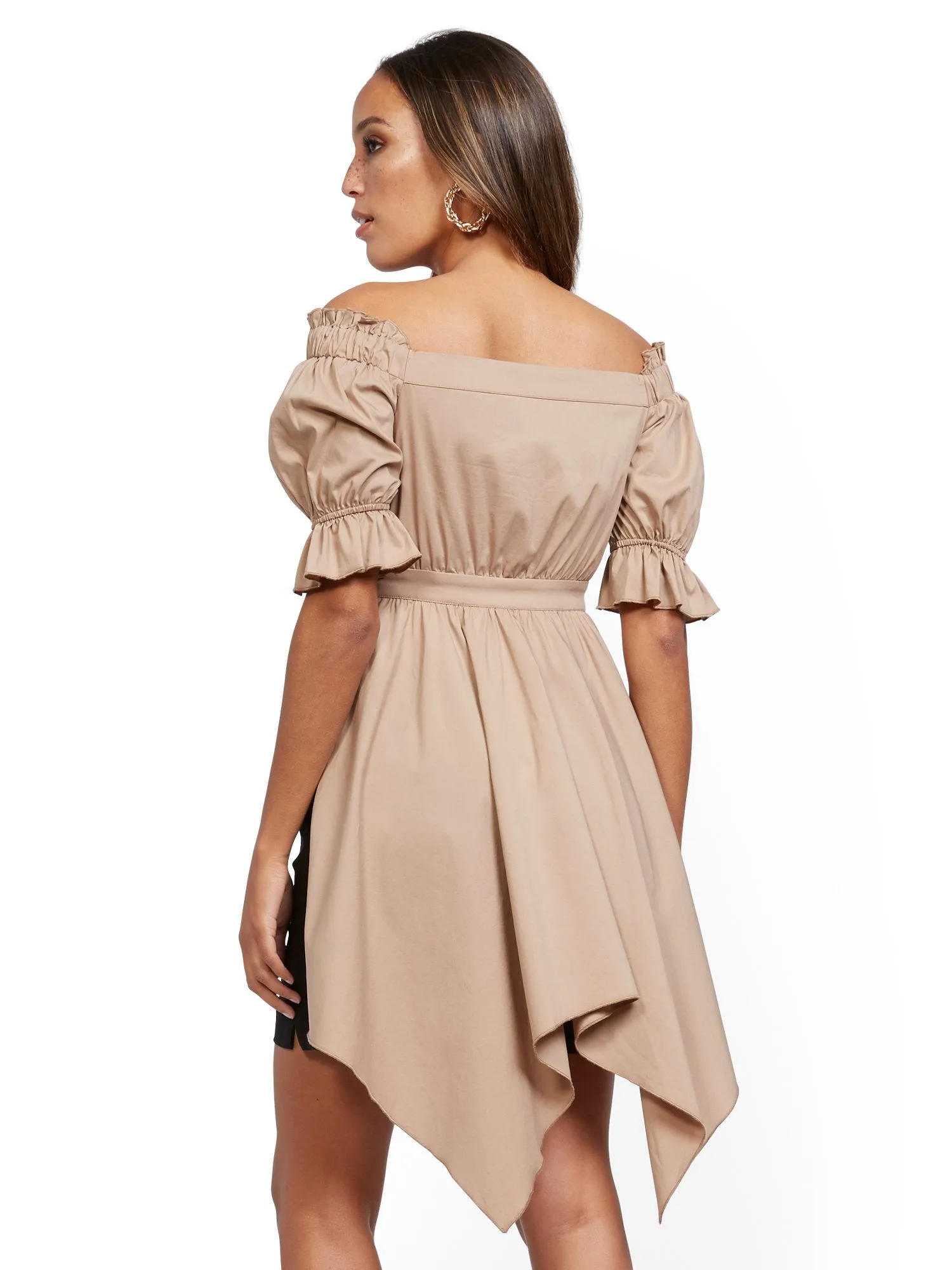Off-The-Shoulder Hi-Lo Poplin Shirt