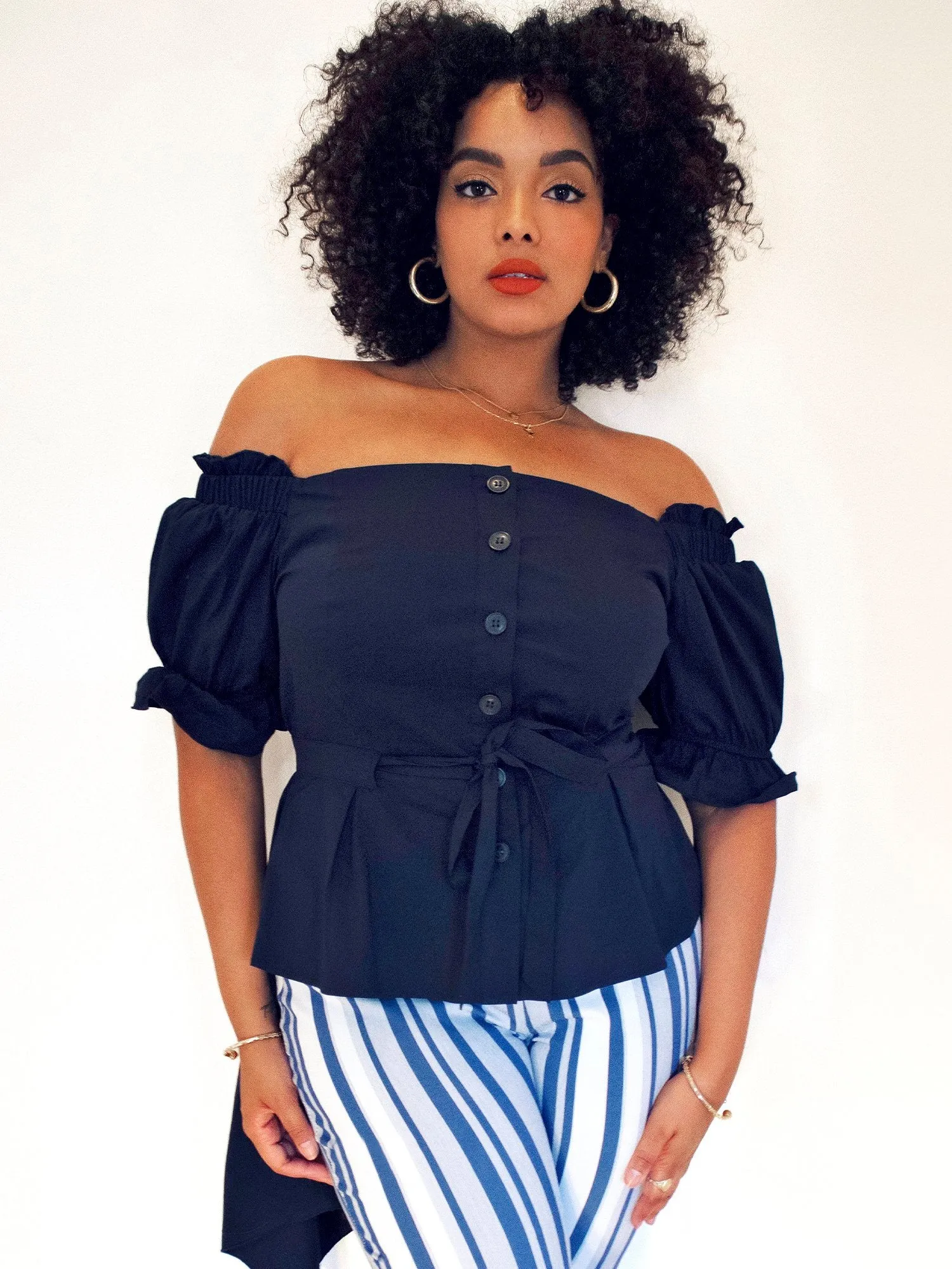 Off-The-Shoulder Hi-Lo Poplin Shirt