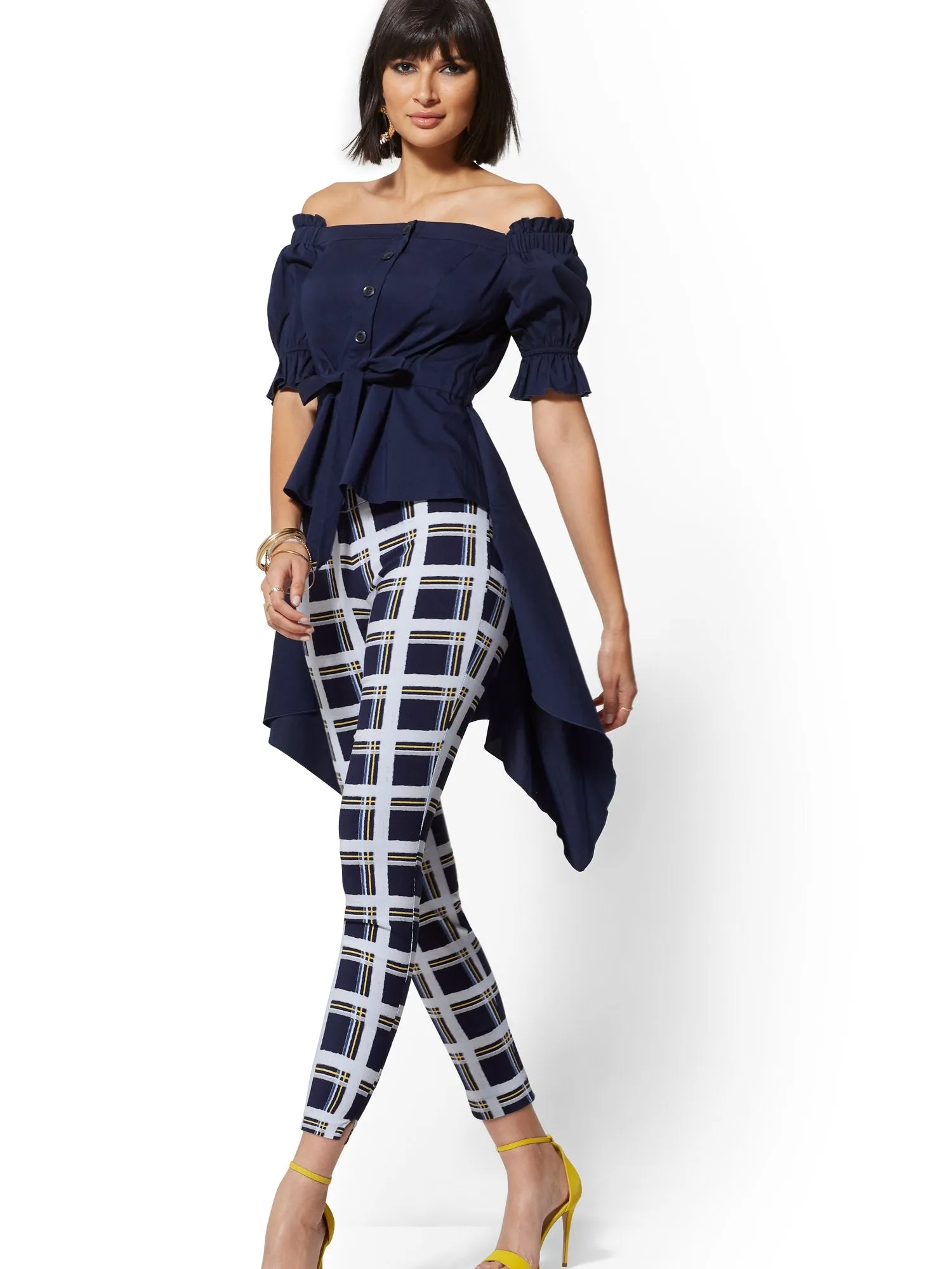 Off-The-Shoulder Hi-Lo Poplin Shirt