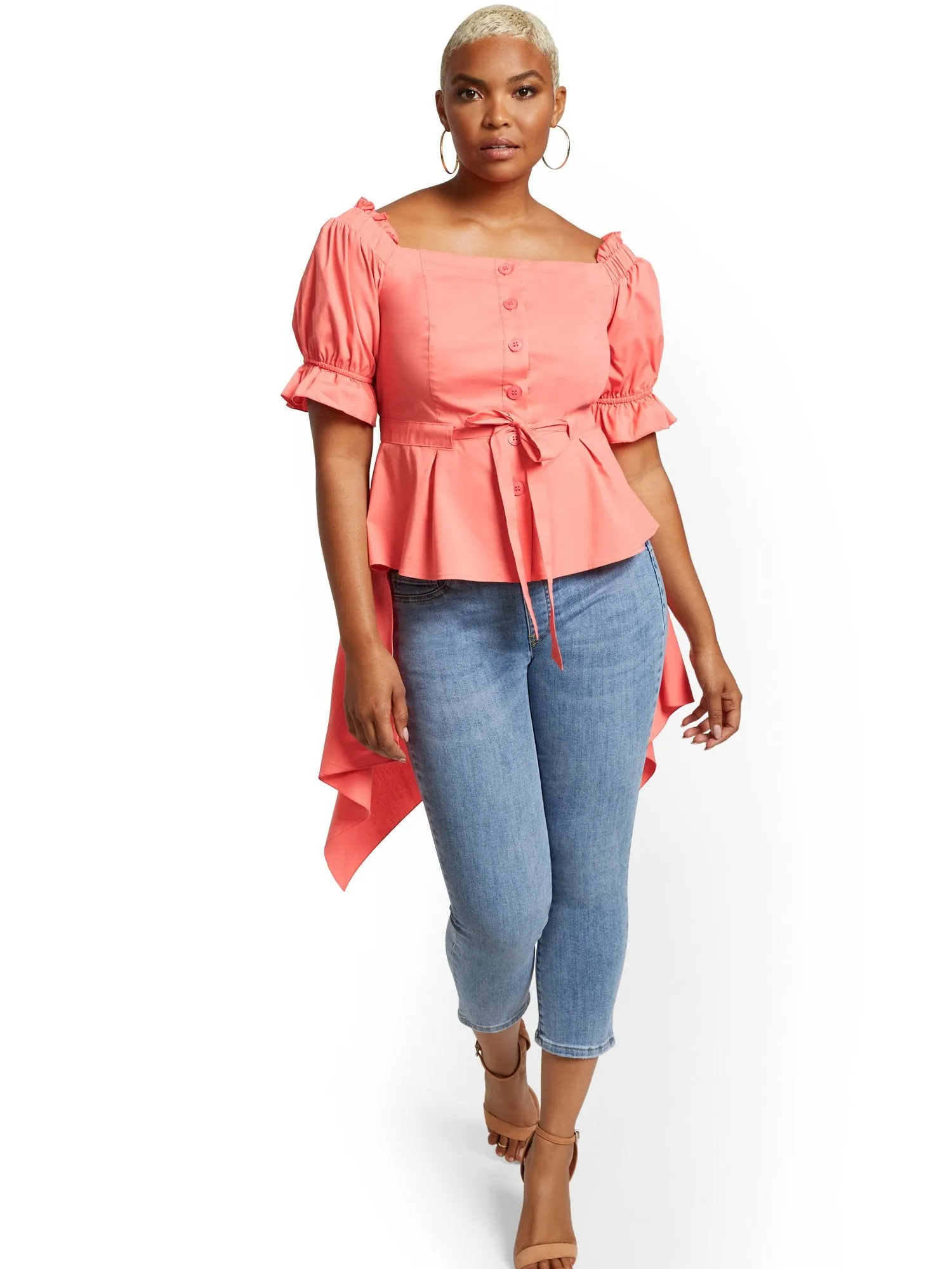 Off-The-Shoulder Hi-Lo Poplin Shirt