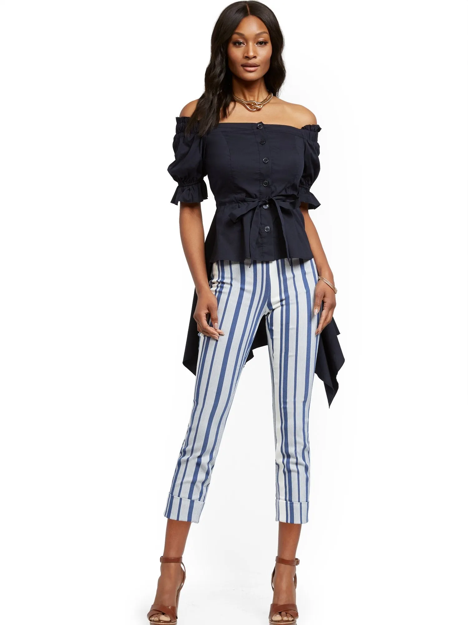 Off-The-Shoulder Hi-Lo Poplin Shirt