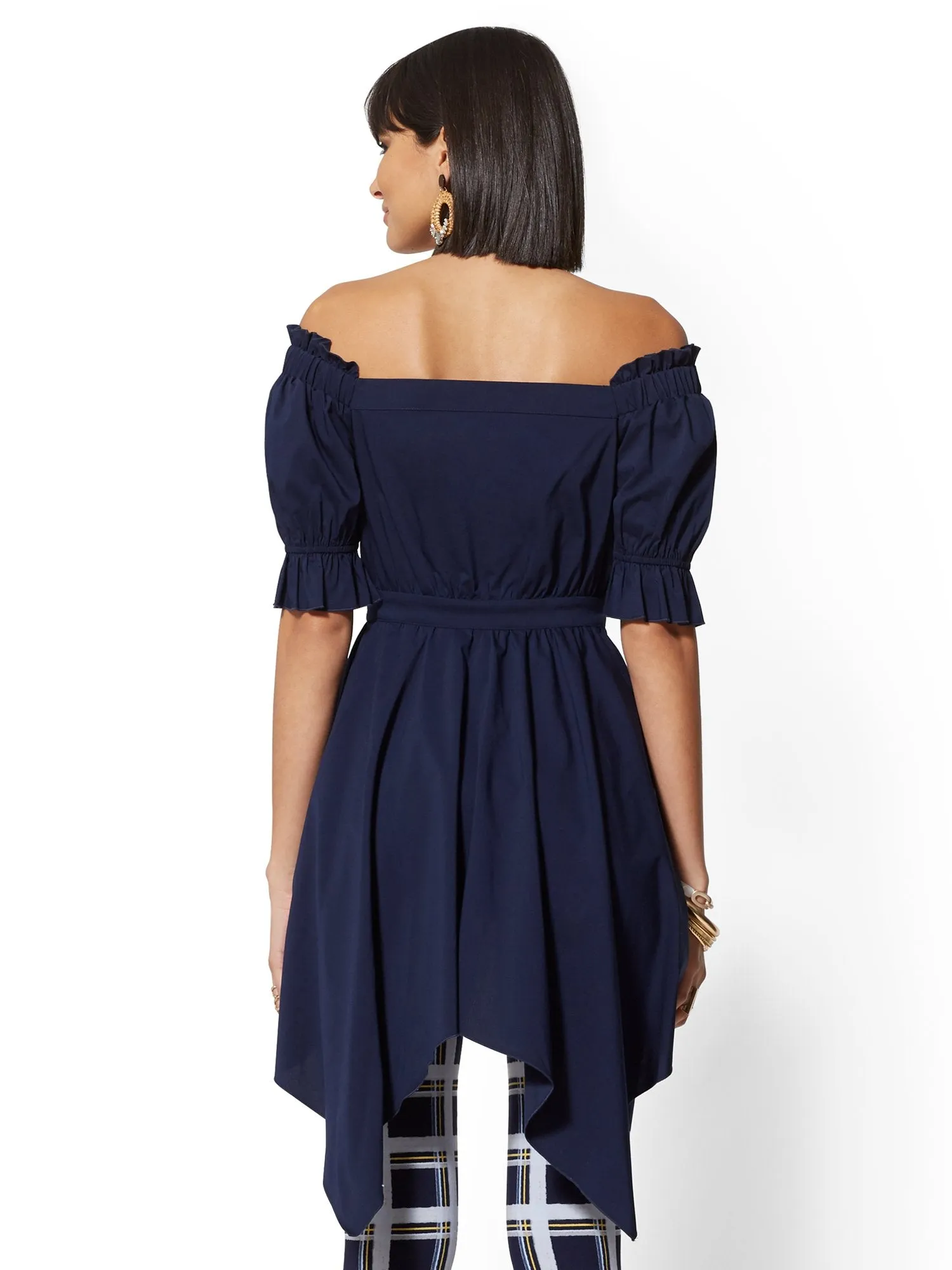 Off-The-Shoulder Hi-Lo Poplin Shirt