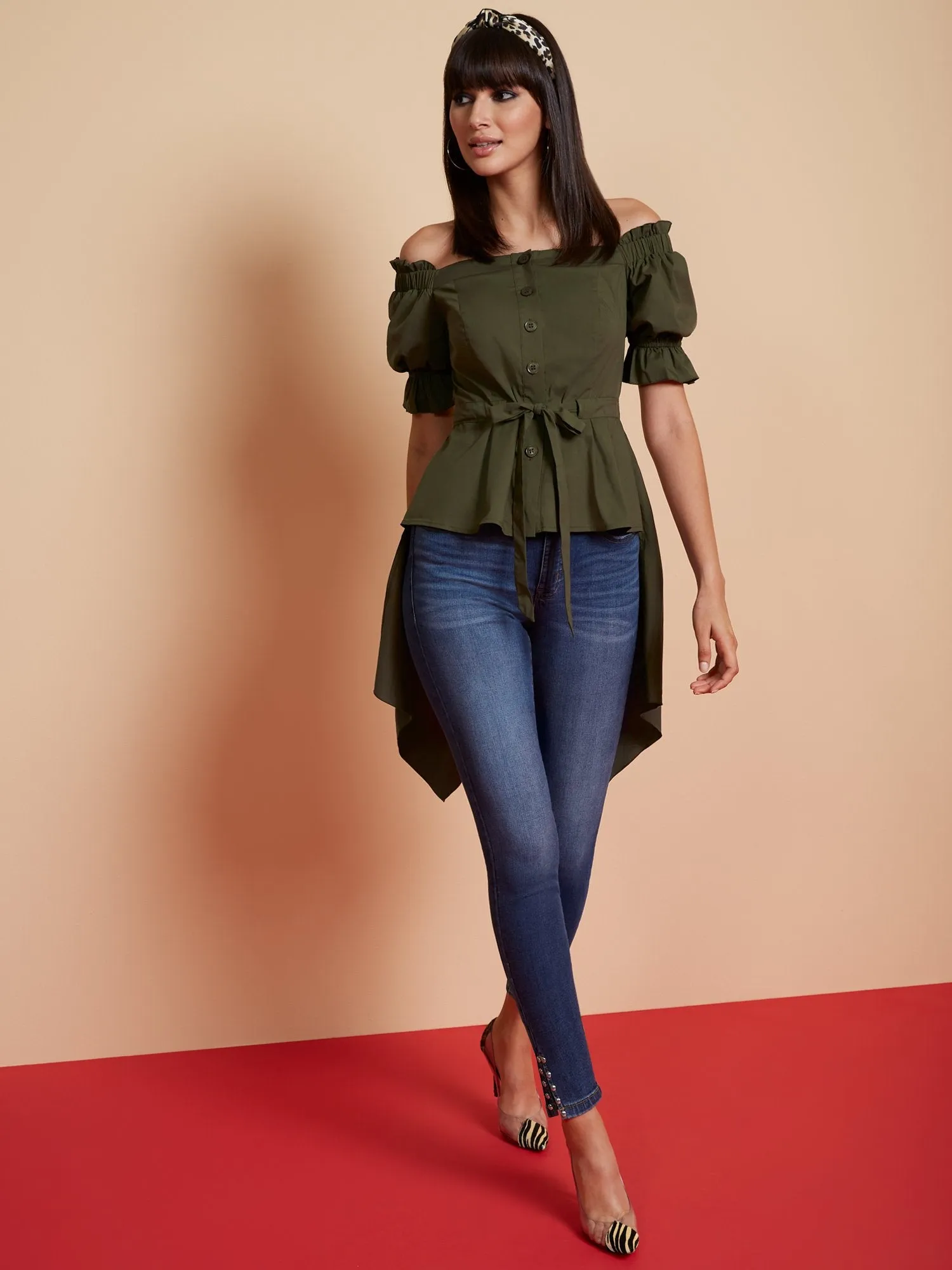 Off-The-Shoulder Hi-Lo Poplin Shirt